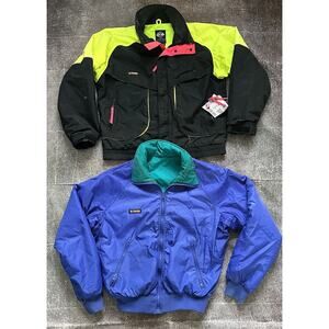 Men's Vintage 90's Columbia Powder Keg Neon Black 3 in 1 Puffer Ski Jacket Sz M